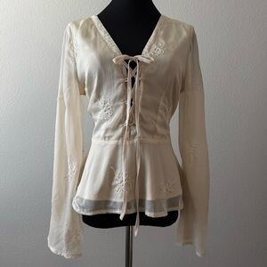 Nasty Gal Lace-up Corset Top Women’s Size 8 Open Back Bell Sleeves Romantic